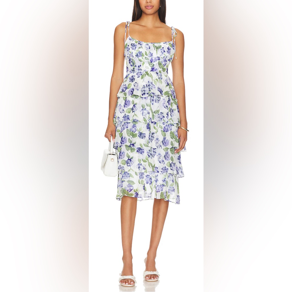 Amanda Uprichard Adelina Floral Tiered Midi Dress In Margate Print